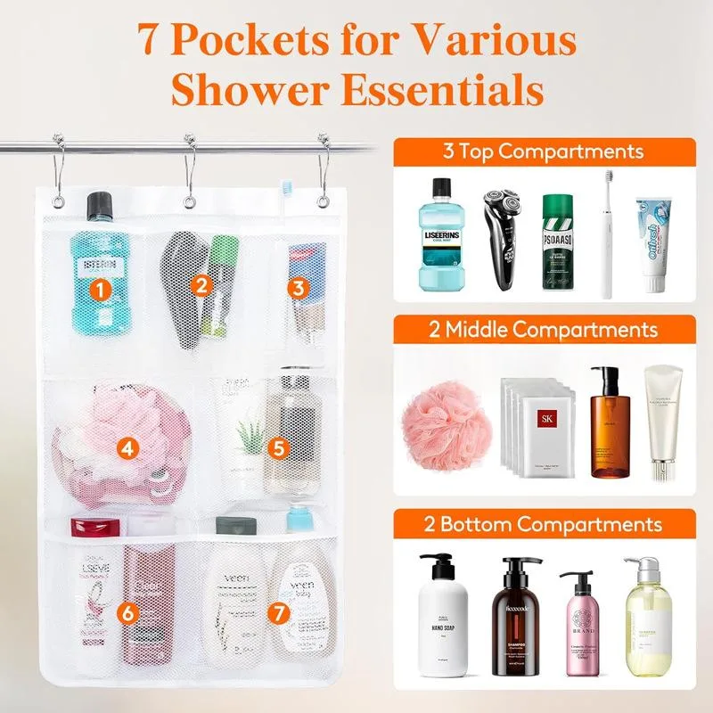 Mesh Shower Caddy Portable 7-Pocket Storage Bag 3