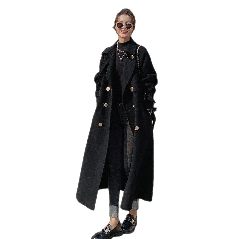 Black Wool Blend Mid-Length Coat 2