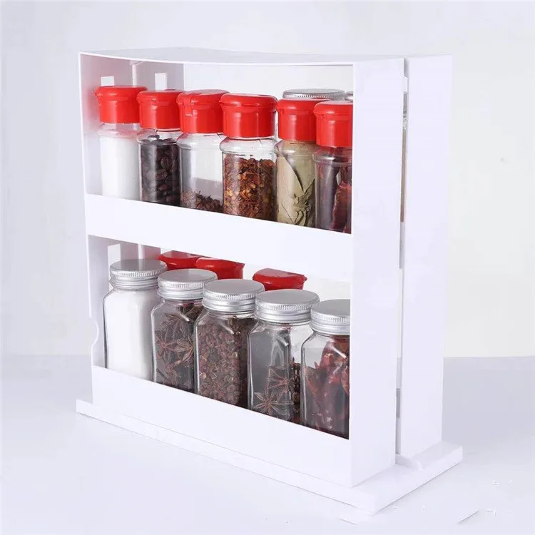 Kitchen Spice Organizer Rack Double Rotating Storage 3