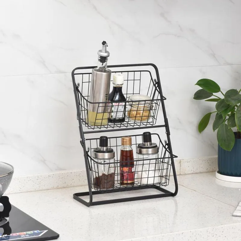 Stainless Steel Countertops Multilayer Spice Rack Fruit Kitchen 5