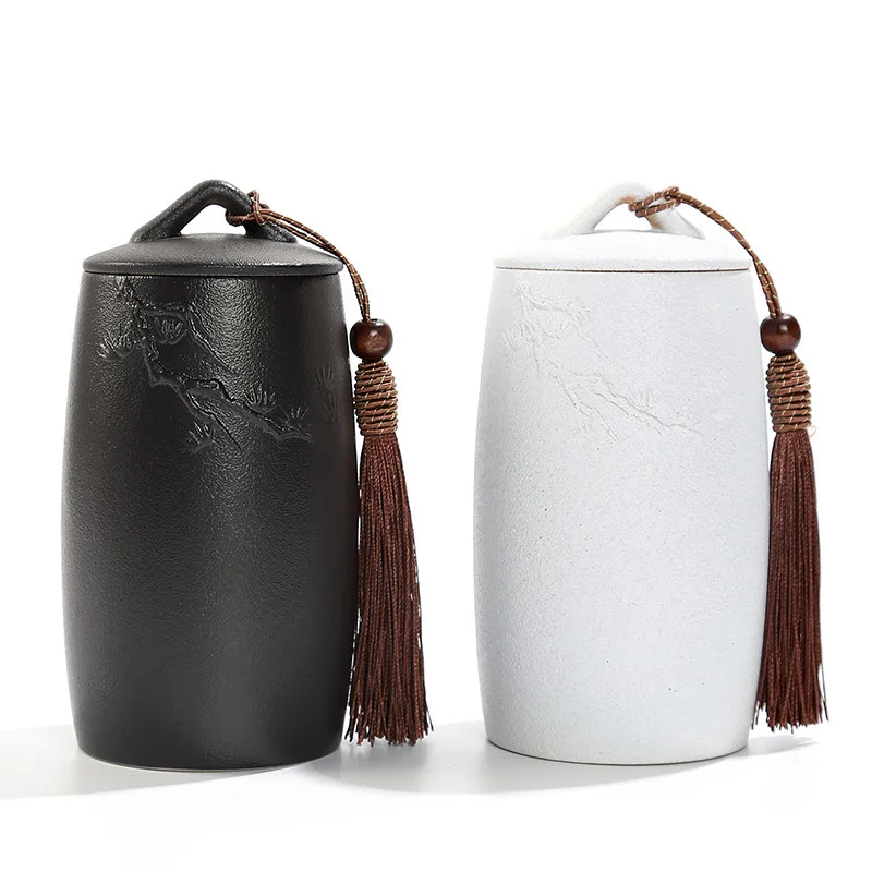 Black Pottery Tea Caddy Ceramic Stoneware Matte Tea